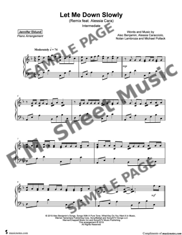 Let Me Down Slowly Intermediate Piano By Alec Benjamin Alessia Cara F M Sheet Music Pop